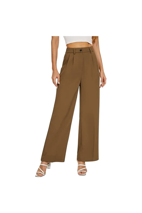 Womens Pants Wide Leg High Waisted Fashionable Comfortable Solid Color Semi Elastic Button Up Pants Trousers with Pockets