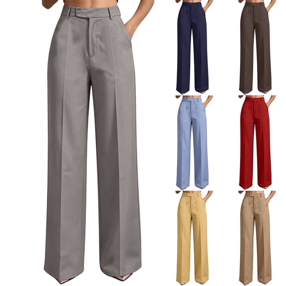 Womens Pants Wide Leg High Waisted Solid Hanging Straight Tube Temperament Wide Leg Suit Pants With Pockets Trousers with Pockets