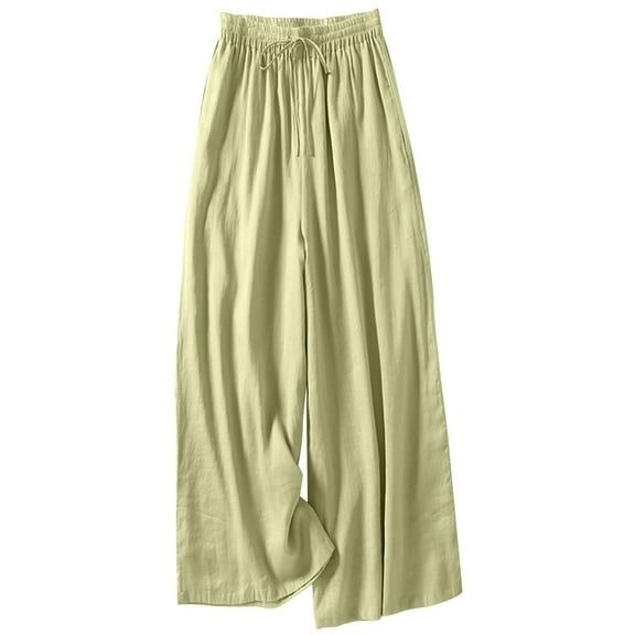 Womens Pants, Wide Leg Palazzo Pants for Women Summer Beach Pants Flowy Loose Casual Lounge Pajama Yoga Cotton Linen Leisure Pant