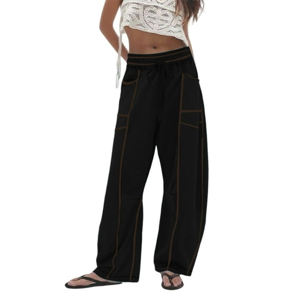 Womens Pants Wide Leg Pants Women's Casual Pants Loose Wide Leg Comfortable Summer Drawstring Waist Trousers Breathable Soft Stretchy Elastic