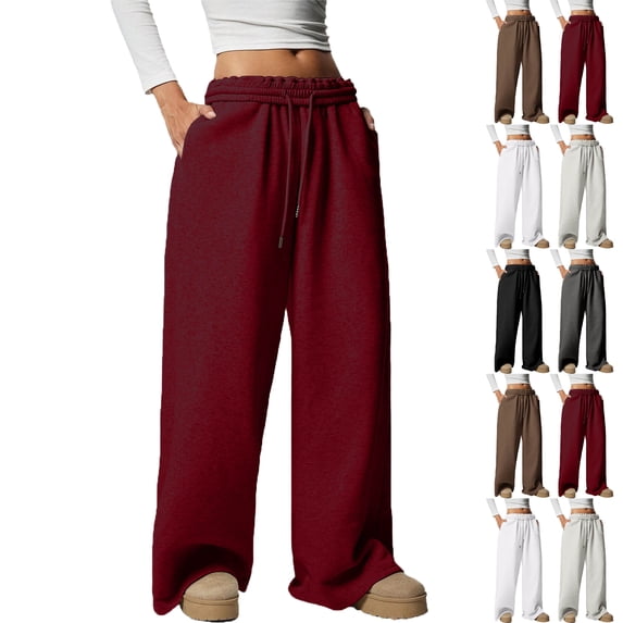 Womens Pants Wide Leg Tall Long legs Sweatpants Baggy Drawstring Low Rise Lounge Pants Full Joggers with Pockets Pants for Women