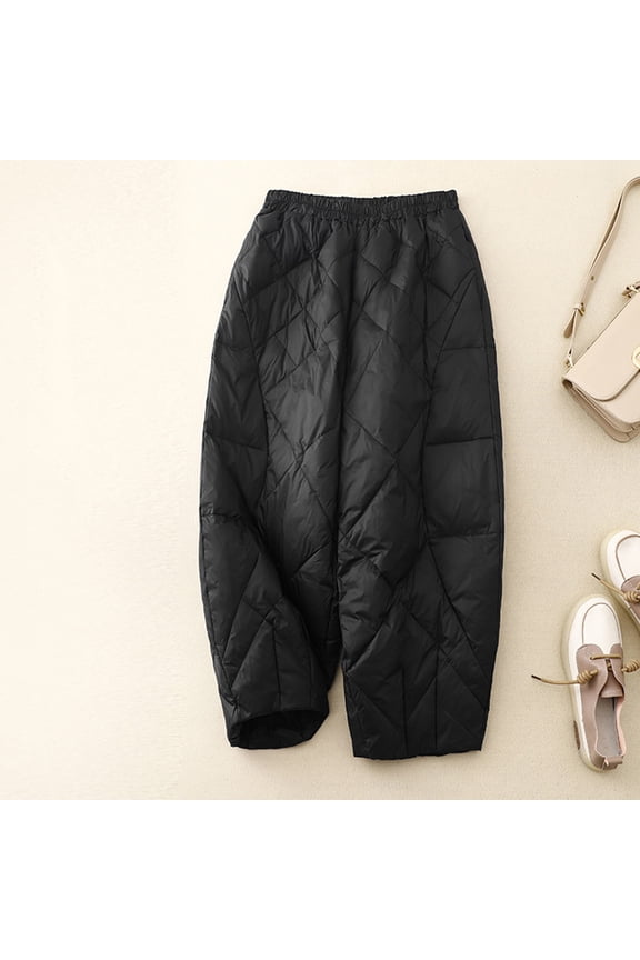 Womens Pants Windproof Warm Winter Warm Down Pants Thicker Padded Quilted Pants Wide Leg Trousers with Pockets,Pants for Women Plus Size Black XXL