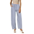 thumbnail image 1 of Womens Pants Women Casual Solid Color Trouser Pant Cotton Blend Drawstring Elastic Waist Pocket Long Wide Leg Pants, 1 of 7