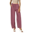 thumbnail image 1 of Womens Pants Women Casual Solid Color Trouser Pant Cotton Blend Drawstring Elastic Waist Pocket Long Wide Leg Pants, 1 of 7