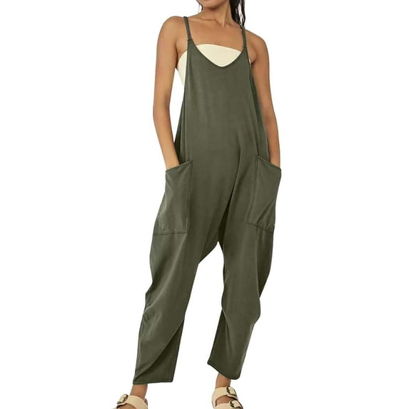 Womens Pants Women's Casual Sleeveless Jumpsuits V Neck Spaghetti Strap Overalls Long Pants Romper With Two Pockets