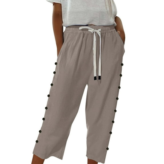 Womens Pants Women's Fashion Solid Color Cotton Linen Elastic Seven Beach Casual Linen Travel pants