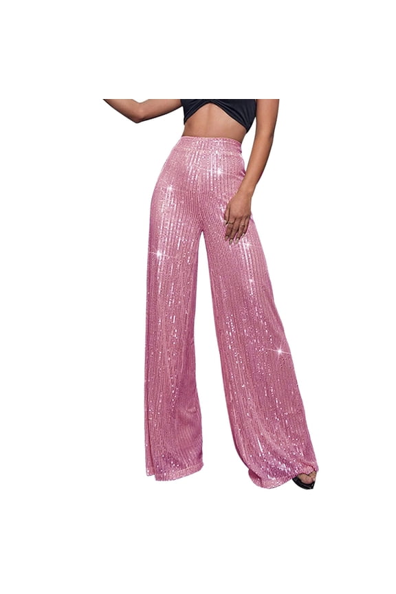 Womens Pants Women's High Waisted Sequin Loose Drape Wide Leg Fashion Casual Travel pants