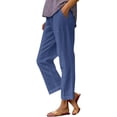 thumbnail image 1 of Womens Pants Women's Loose Pocket Patchwork Cotton And Linen Casual Pants, 1 of 5