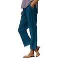 thumbnail image 1 of Womens Pants Women's Loose Pocket Patchwork Cotton And Linen Casual Pants, 1 of 5
