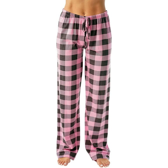 Womens Pants Women's Plaid Drawstring Casual Home Pants