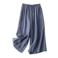 thumbnail image 1 of Womens Pants Women's Spring Summer Solid Color Loose Leisure Retro Drawstring Frenulum Broad Leg Pants Capris, 1 of 6
