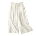 thumbnail image 1 of Womens Pants Women's Spring Summer Solid Color Loose Leisure Retro Drawstring Frenulum Broad Leg Pants Capris, 1 of 7