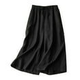 thumbnail image 1 of Womens Pants Women's Spring Summer Solid Color Loose Leisure Retro Drawstring Frenulum Broad Leg Pants Capris, 1 of 3