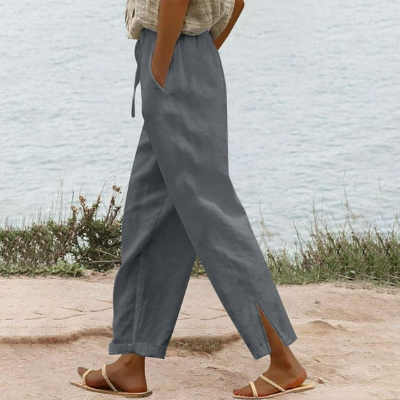 Womens Pants Women's Summer Long Solid Color Cotton Linen Straight Leg Loose Casual Pants Casual Pants Women