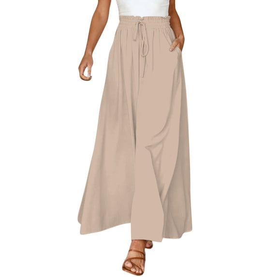 Womens Pants Women's Wide Leg Pants Flowy Ruffle Solid Color Drawstring Waist Pants