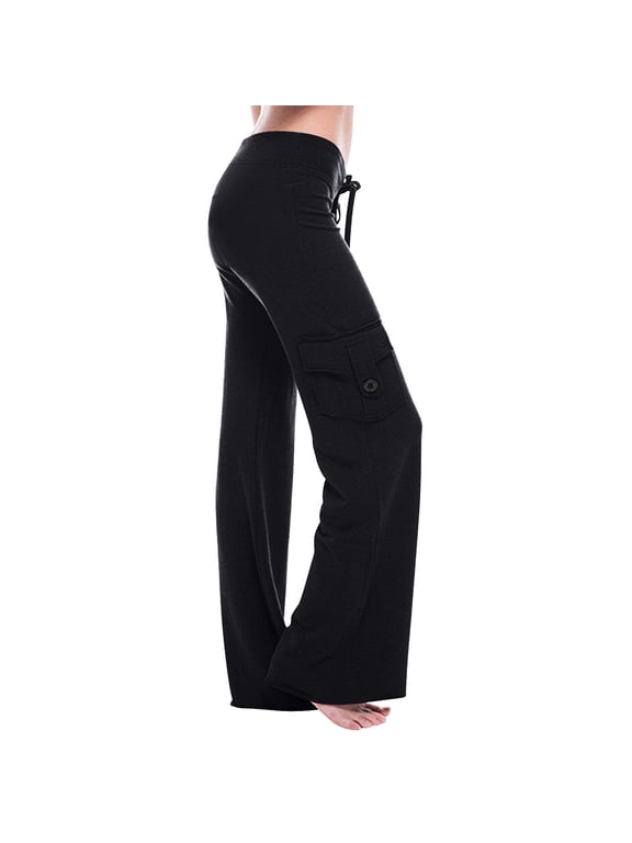 Womens Pants Workout Out Leggings Stretch Waist Pocket Yoga Plus Size Wide leg Pants