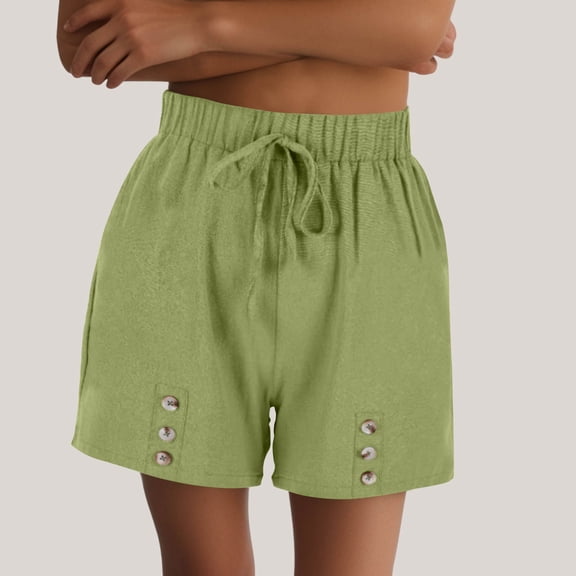 Womens Pants ZHUGeLI Casual Spring And Summer Solid Comfortable Bandage Button Elastic Waist WomenNew Fashion Short Pants Casual Women's Pants Women's Skirt Pants August