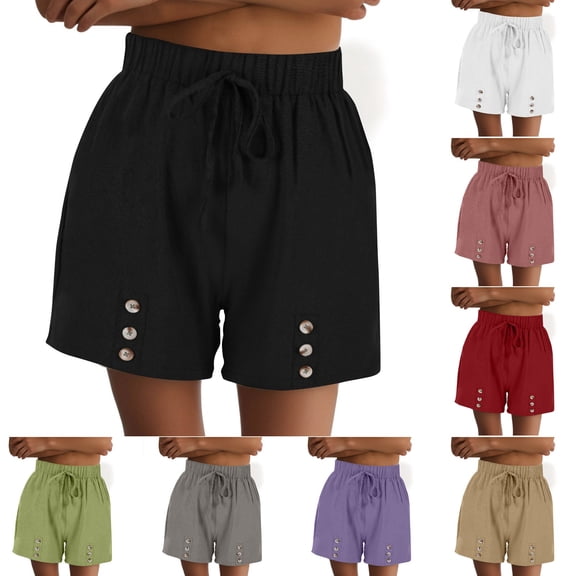 Womens Pants ZHUGeLI Casual Spring And Summer Solid Comfortable Bandage Button Elastic Waist WomenNew Fashion Short Pants Casual Women's Pants Women's Skirt Pants August Clearance