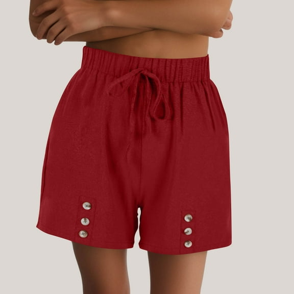 Womens Pants ZHUGeLI Casual Spring And Summer Solid Comfortable Bandage Button Elastic Waist WomenNew Fashion Short Pants Casual Women's Pants Women's Skirt Pants August Clearance