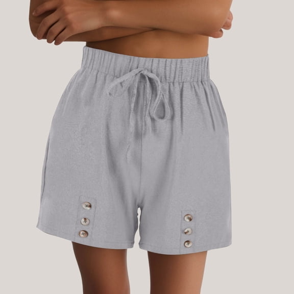 Womens Pants ZHUGeLI Casual Spring And Summer Solid Comfortable Bandage Button Elastic Waist WomenNew Fashion Short Pants Casual Women's Pants Women's Skirt Pants August