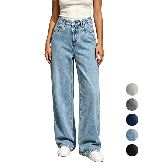 Womens Pants Zeliretfy Women's High Waisted Wide Leg Stretchy Jeans Soft Comfy Denim Pants, Seamed Front, Full Length, Relxed Fit Trendy Jeans with Pockets, Casual Daily Wear
