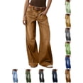 thumbnail image 1 of Womens Pants Zeliretfy Women's Plus Size Jeans High Waist Pocket Button Trousers Denim Pants For Women Casual Loose Wide-leg Straight-leg Cropped Jeans, 1 of 9