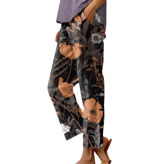 Womens Pants summer Sunflower Print Irregular Loose Comfortable Wide Leg Casual Relaxed Pants