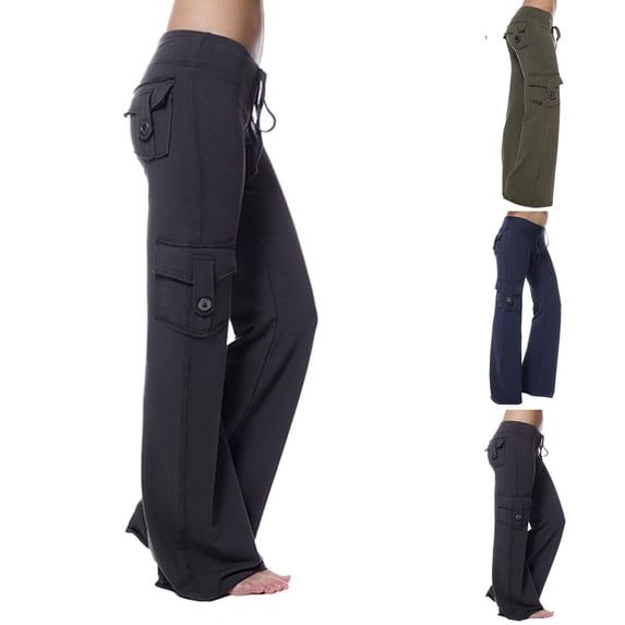 Womens Pants under $10 Women Workout Out Athletic Leggings Stretch Waist Button Pocket Yoga Gym Loose Pants Plus Size Wide leg Pants for Women