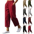thumbnail image 1 of Womens Pants with Pockets 100% Cotton Elastic Waist Relaxed Fit Loose Casual Pants, 1 of 8