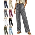 thumbnail image 1 of Womens Pants with Pockets 100% Cotton High Waist Loose Casual Pants, 1 of 6