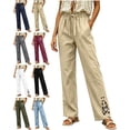 thumbnail image 1 of Womens Pants with Pockets 100% Cotton High Waist Loose Casual Pants, 1 of 6