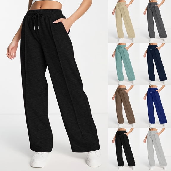 Womens Pants with Pockets Oversized Drawstring Sweatpants Straight Leg Baggy Casual Slacks