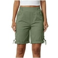 thumbnail image 1 of Womens Pants with Pockets Plus Size Elastic Waist Straight Leg Summer Casual Loose Cargo Short Pants for Women Army Green M, 1 of 6