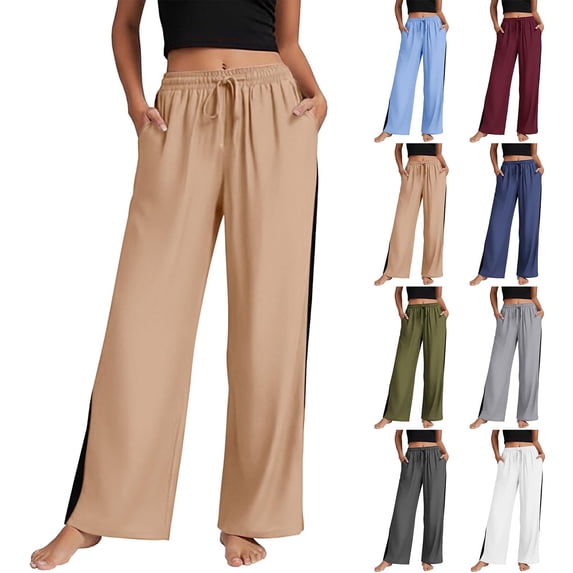 Womens Pants with Side Pockets 100% Cotton Loose Casual Drawstring Yoga Pants
