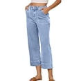 thumbnail image 1 of Womens Pants with Side Pockets Casual Straight Leg Jeans Wash Cropped Denim Pants, 1 of 6