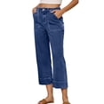 thumbnail image 1 of Womens Pants with Side Pockets Casual Straight Leg Jeans Wash Cropped Denim Pants, 1 of 8