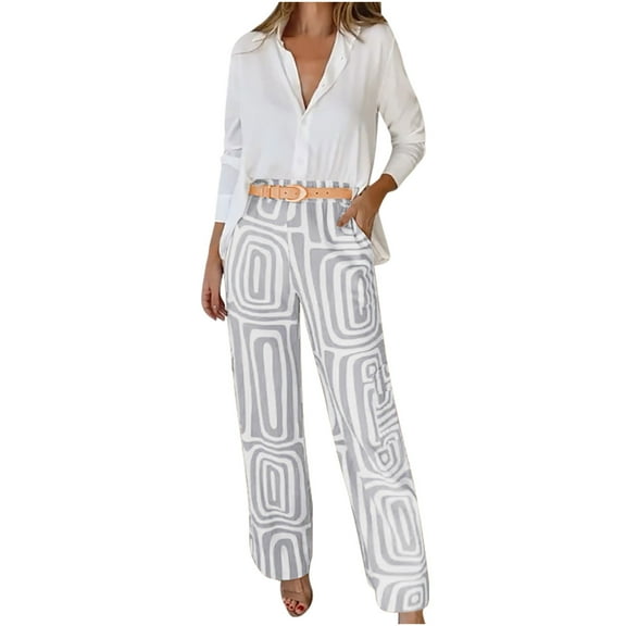 Womens Pantsuits Elegant Long Sleeve Blouses Matching High Waisted Pencil Pants Dressy 2 Piece Work Business Outfits