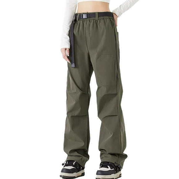 Womens Parachute Cargo Pants with Pockets Quick Dry Hiking Pants Lightweight Water-Resistant Baggy Joggers
