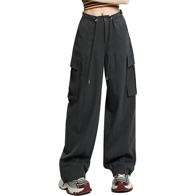 Womens Parachute Pants Baggy Straight Wide Leg Cargo Pants