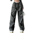 thumbnail image 1 of Womens Parachute Pants Cargo Trousers Elastic Waist Wide Leg Track Pants Y2k Clothing, 1 of 1