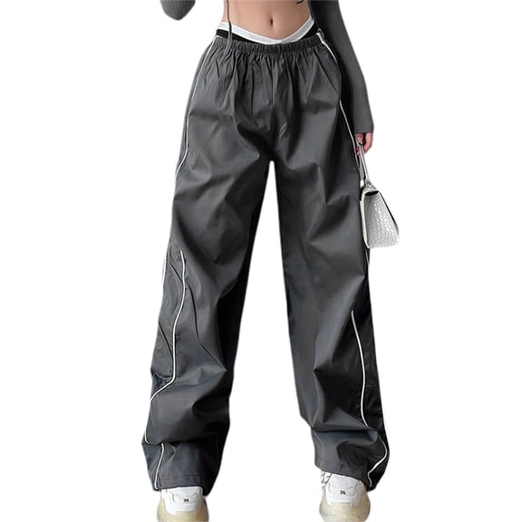 Womens Parachute Pants Cargo Trousers Elastic Waist Wide Leg Track Pants Y2k Clothing