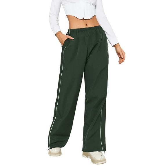 Womens Parachute Pants Cargo Trousers Elastic Waist Wide Leg Track Pants Y2k Clothing