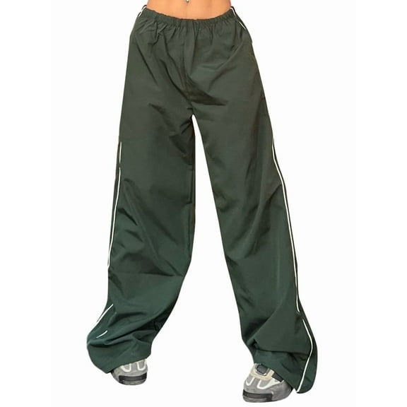 Womens Parachute Pants Wide Leg Baggy Pants Y2K Elastic Waist Jogger Sweatpants Track Pants Streetwear  Green XL