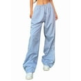 thumbnail image 1 of Womens Parachute Pants Wide Leg Baggy Pants Y2K Elastic Waist Jogger Sweatpants Track Pants Streetwear Light Blue M, 1 of 8