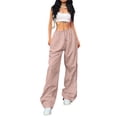 thumbnail image 1 of Womens Parachute Pants Wide Leg Baggy Pants Y2K Elastic Waist Jogger Sweatpants Track Pants Streetwear Pink M, 1 of 4