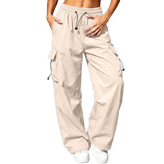 Womens Parachute Pants Wide Leg Baggy Pants Y2K Elastic Waist Jogger Sweatpants Track Pants Streetwear
