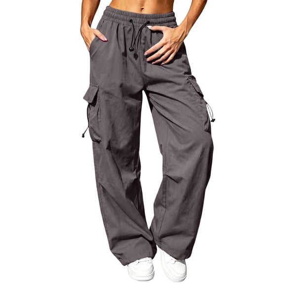 Womens Parachute Pants Wide Leg Baggy Pants Y2K Elastic Waist Jogger Sweatpants Track Pants Streetwear