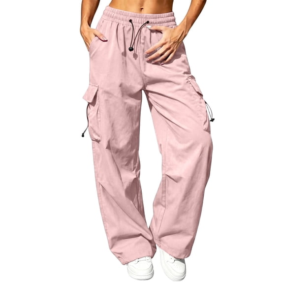 Womens Parachute Pants Wide Leg Baggy Pants Y2K Elastic Waist Jogger Sweatpants Track Pants Streetwear