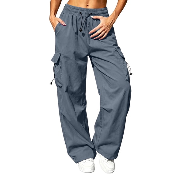 Womens Parachute Pants Wide Leg Baggy Pants Y2K Elastic Waist Jogger Sweatpants Track Pants Streetwear