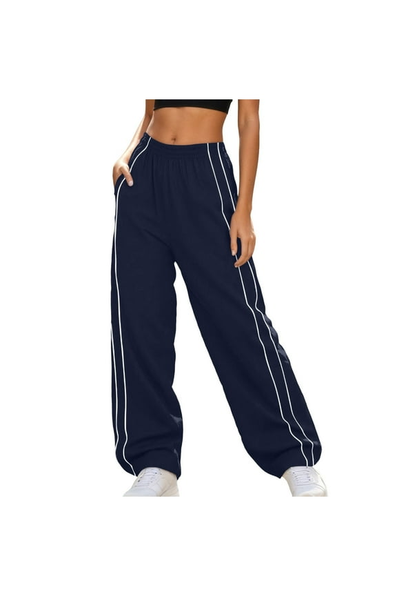 Womens Parachute Pants Wide Leg Drawstring Low Waist Side Striped Baggy Cargo Pants Casual Fashion Streetwear Joggers